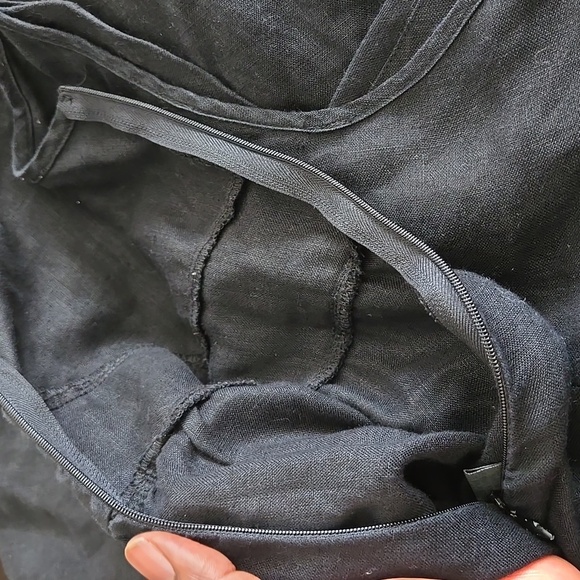 Linen Maxi Dress Black Deep V-Neck Y2K Minimalist - Picture 10 of 10